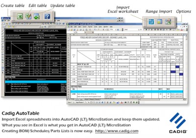 BricsCAD Excel - { Cadig AutoTable } 2.1 screenshot